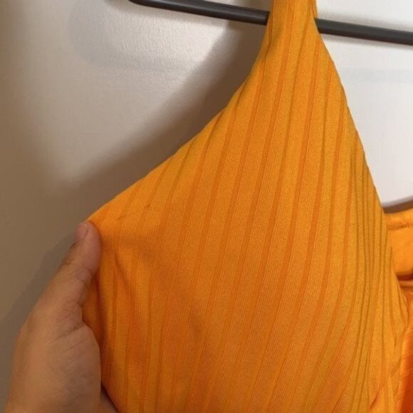 Everyday Sunday Women Yellow One-Piece Ruffle Ribbed Swimsuit Plus Size 3X - Picture 12 of 13